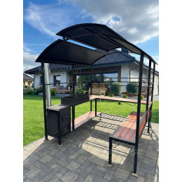 Мангал с крышей и печкой Лофт премиум